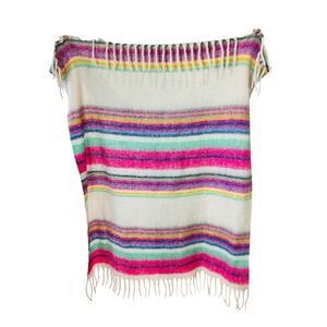 Free People Skye Stripe Fringe Throw Blanket 50"X60" Boho Festival Cozy Fuzzy